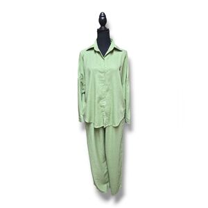 Green Button-Up Shirt and Pants Set